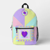 パステルカラーとパープルハート打ち プリントバックパック (正面)