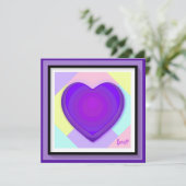 パステルカラーと紫の鼓動するハートのブランクカード (スタンド正面)