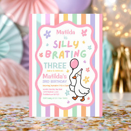 パステルカラーのおかしいガチョウの女の子の3歳の誕生日パーティー 招待状