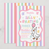 パステルカラーのおかしいガチョウの女の子の3歳の誕生日パーティー 招待状 (正面/裏面)