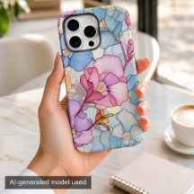 パステルカラーのお花のステンドグラス ピンク＆ブルー