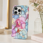 パステルカラーのお花のステンドグラス ピンク&ブルー iPhoneケース