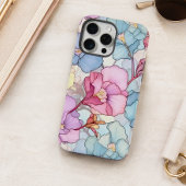 パステルカラーのお花のステンドグラス ピンク&ブルー iPhoneケース
