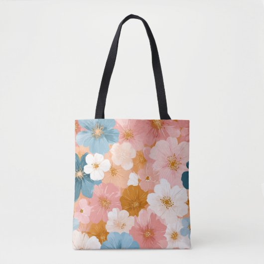 パステルカラーのお花のデザイン トートバッグ (正面)