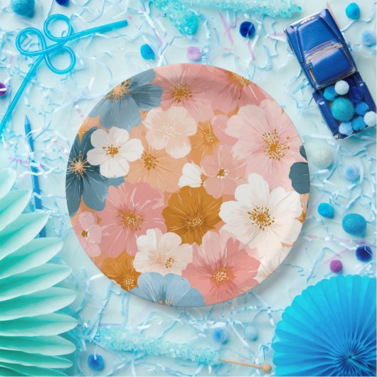 パステルカラーのお花のデザイン ペーパープレート (パーティー)