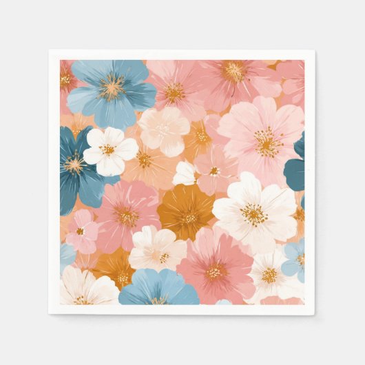 パステルカラーのお花の柄 スタンダードカクテルナプキン (正面)