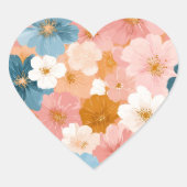 パステルカラーのお花の柄 ハートシール (正面)