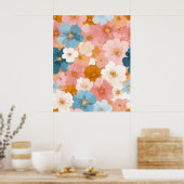パステルカラーのお花の柄 ポスター (キッチン)