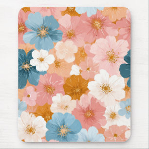 パステルカラーのお花の柄 マウスパッド