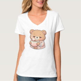 パステルカラーのかわいいテディベアがコーヒーを飲むステッカー Tシャツ
