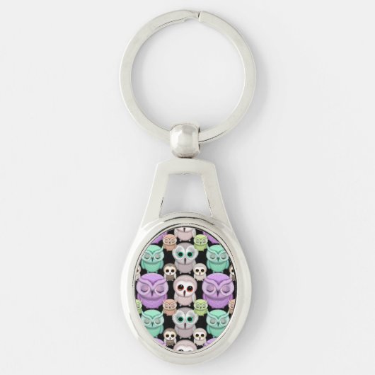 パステルカラーのかわいいフクロウ キーホルダー (正面)