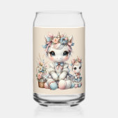 パステルカラーのかわいいユニコーンの母娘 ベージュ ガラス缶 (裏面)