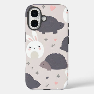 パステルカラーのかわいい幾何学動物 iPhone 16ケース