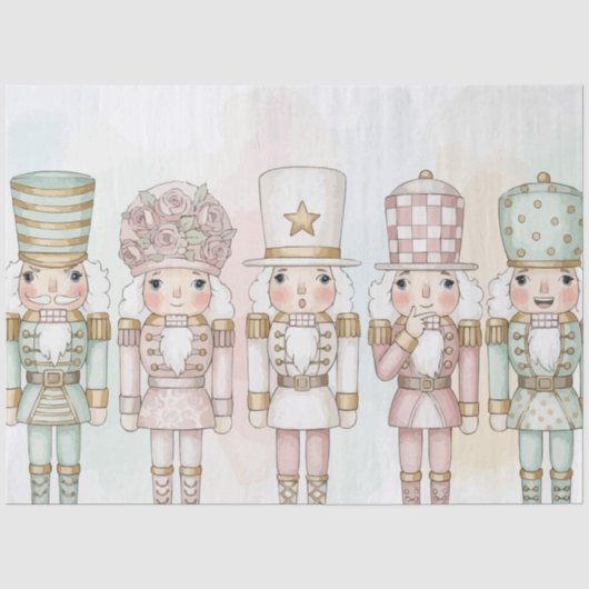 パステルカラーのくるみ割り人形おもちゃコレクション水彩画  薄葉紙 (正面)