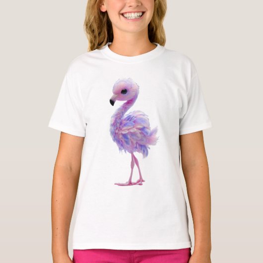 パステルカラーのふわふわフラミンゴの雛の子供たち Tシャツ (正面)