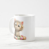 パステルカラーのイースターエッグと可愛い仔猫のマグカップ コーヒーマグカップ (正面左)