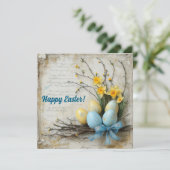 パステルカラーのイースターエッグと春の花のビンテージ シーズンカード (スタンド正面)