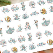 パステルカラーのウィムジカルイラスト クリスマスの12日間 ラッピングペーパー