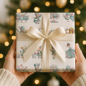 パステルカラーのウィムジカルイラスト クリスマスの12日間 ラッピングペーパー