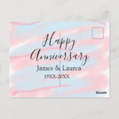 パステルカラーのウェディングアニバーサリー 名前 日付 年 ポストカード (裏面)