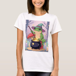パステルカラーのカエルが可愛い魔法使いの女性用Tシャート Tシャツ