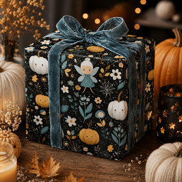 パステルカラーのカボチャと可愛いハロウィンの妖精 ラッピングペーパー