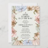 パステルカラーのカボチャのグリーン背景 ベビーシャワー招待状 (正面)