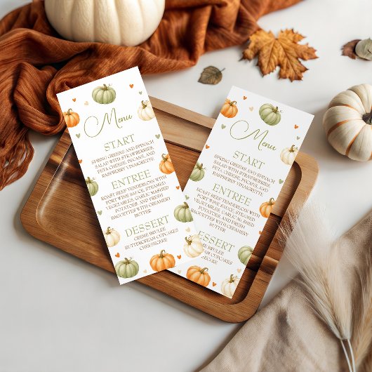 パステルカラーのカボチャの4x9印刷可能メニューカード メニュー