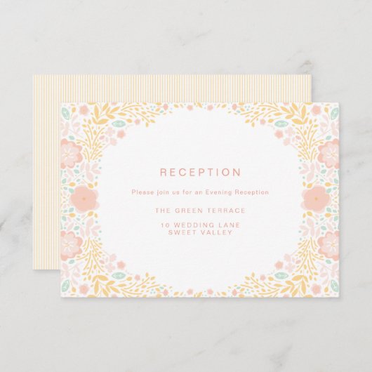 パステルカラーのカンディー フラワー ウェディング レセプション カード (正面/裏面)