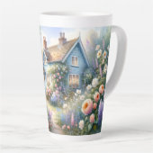 パステルカラーのカントリーハウス 青い家 花の情景 カフェラテマグ (右アングル)