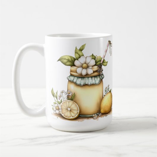パステルカラーのガラスのレモネードと花 コーヒーマグカップ (左)