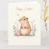 パステルカラーのキャピバラを持つイースターカード カード (黄色い花)