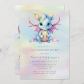パステルカラーのキュートなドラゴン娘の誕生日パーティー 招待状 (正面/裏面)
