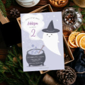 パステルカラーのキュートな魔女の幽霊 ハロウィン 誕生日 招待状