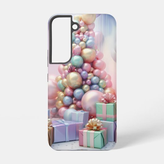 パステルカラーのクリスマスツリーとプレゼント SAMSUNG GALAXYケース (裏面)