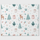 パステルカラーのクリスマス ラッピングペーパー 水彩画風 (フラット)