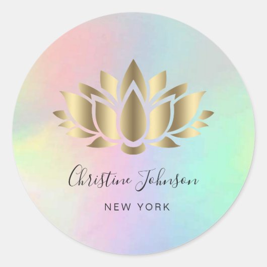 パステルカラーのグラデーションのベージュのロータスロゴ ラウンドシール (正面)