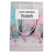 パステルカラーのケーキデコレーション ツール 誕生日 ミディアムペーパーバッグ (裏面)