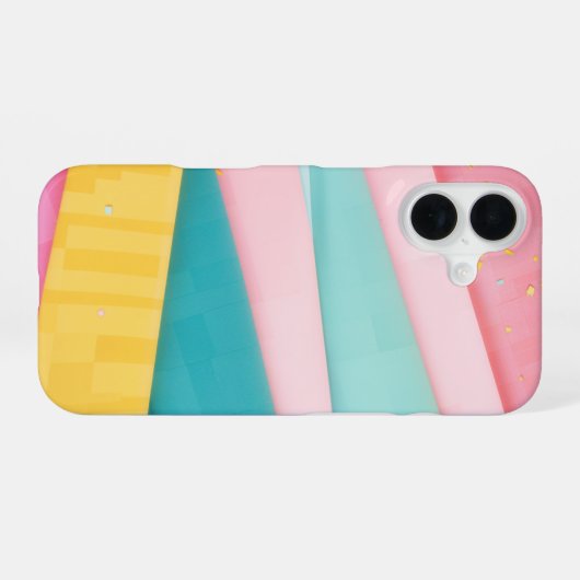 パステルカラーのコンフェティ ストライプ iPhone 16ケース (裏面横)