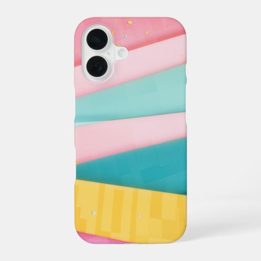 パステルカラーのコンフェティ ストライプ iPhone 16ケース (裏面)