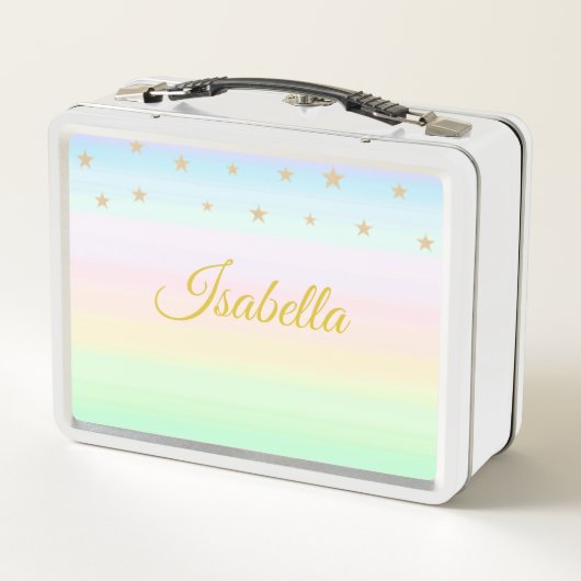 パステルカラーのゴールデンネーム書道&星 メタルランチボックス (裏面)