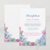 パステルカラーのサボテン ウェディング レセプション カード (正面/裏面)