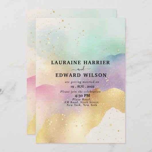 パステルカラーのシンプルで繊細なテーマの水彩画 招待状 (正面/裏面)