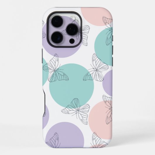 パステルカラーのシームレスな蝶の壁紙 iPhoneケース (裏面)