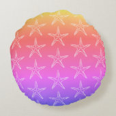 パステルカラーのスターフィッシュスケッチパターン ラウンドクッション (裏面)