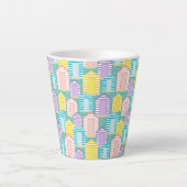 パステルカラーのストライプが可愛い海の家のオーシャンブルー カフェラテマグ (正面)