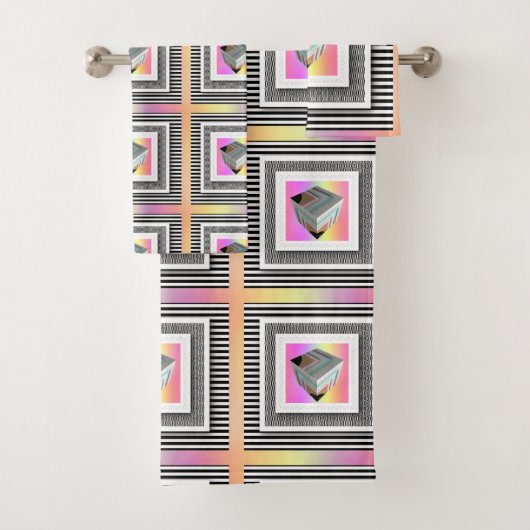 パステルカラーのストライプのキューブ バスタオルセット (インサイチュ)