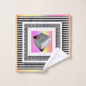 パステルカラーのストライプのキューブ バスタオルセット (ウォッシュタオル)