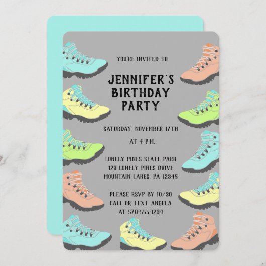 パステルカラーのハイキングブーツカスタマイズ 招待状 (正面/裏面)