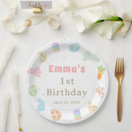 パステルカラーのバニーの1歳の誕生日 ペーパープレート